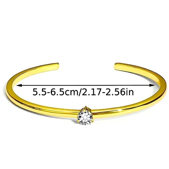 Gold Solitaire Zircon Cuff Bangle Simple Plain Adjustable Bracelet - Picture 8 of 8
